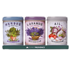 ESPRIT PROVENCE TRIO I DÅSE, HERBES DE PROVENCE, LAVENDEL OG BASILIKUM