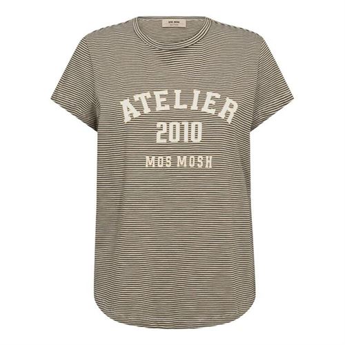 MOS MOSH T-SHIRT, MMCAMPA O-SS STRIPE, BURNT OLIVE
