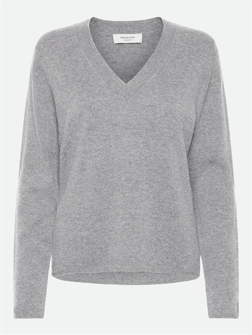 ROSEMUNDE PULLOVER, RWLAICA CASHMERE LS V-NECK PULLOVER, LIGHT GREY MELANGE