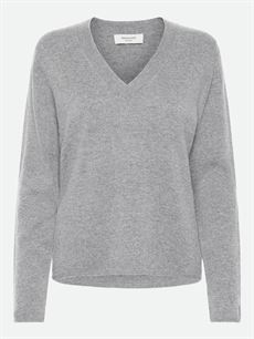 ROSEMUNDE PULLOVER, RWLAICA CASHMERE LS V-NECK PULLOVER, LIGHT GREY MELANGE