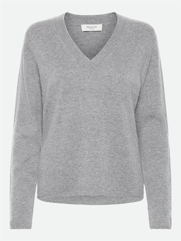 ROSEMUNDE PULLOVER, RWLAICA CASHMERE LS V-NECK PULLOVER, LIGHT GREY MELANGE