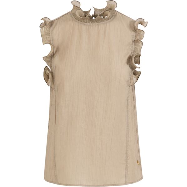 COSTER COPENHAGEN TOP, TOP WITH RUFFLES, GREY SAND