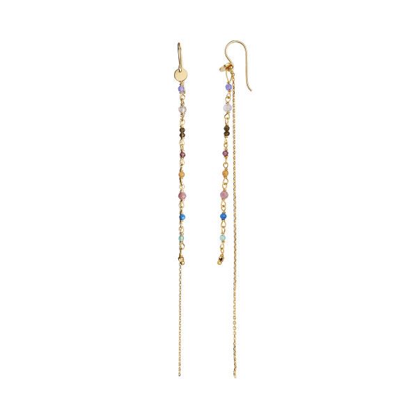 STINE A ØRERING, PETIT GEMSTONES WITH LONG CHAIN EARRING GOLD, BERRY MIX