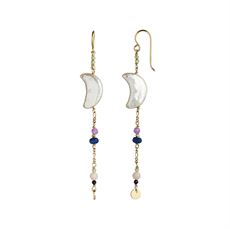 STINE A ØRERING, MIDNIGHT MOON PEARL EARRING GOLD WITH GEMSTONE LONG