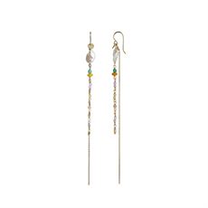STINE A ØRERING, PETIT GEMSTONES AND BAROQUE PEARL EARRING GOLD WITH LONG CHAIN  SORBET MIX