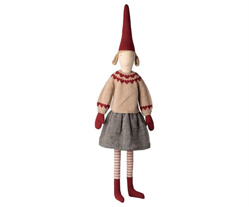 MAILEG PIXY STR. 6, PIGE MED NEDERDEL OG STRIKKET SWEATER