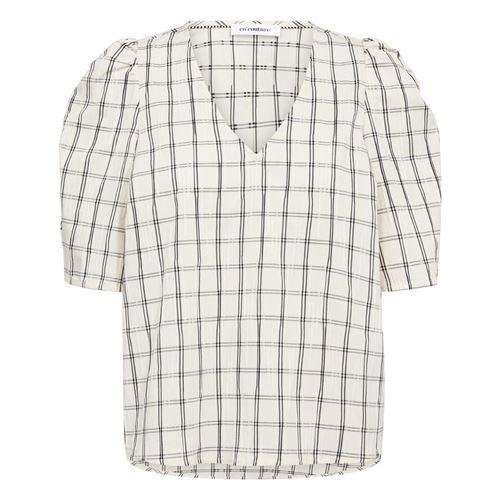CO`COUTURE BLUSE, BISOCC CHECK SS V-BLOUSE, OFF-WHITE