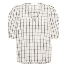 CO`COUTURE BLUSE, BISOCC CHECK SS V-BLOUSE, OFF-WHITE