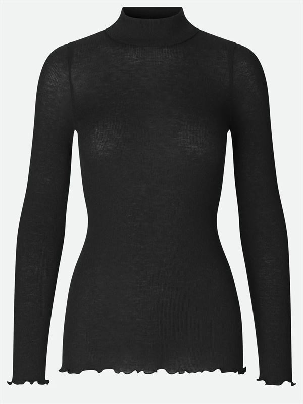 ROSEMUNDE T-SHIRT, RWBURLINGTON WOOL LS T-NECK T-SHIRT, BLACK