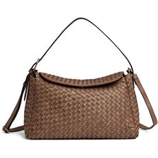 DEPECHE TASKE, SOFYA CROSSOVER I HÅNDFLETTET KALVESKIND, DARK TAUPE