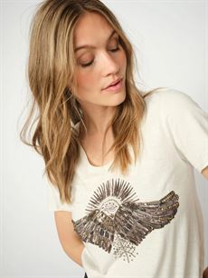 MOS MOSH T-SHIRT, MMNADINE O-SS DECO TEE, ECRU