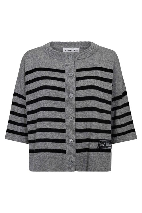 HAUTE L`AMITIÉ CARDIGAN, CASH STRIPE SS CARDIGAN, LIGHT GREY MELANGE/BLACK STRIP