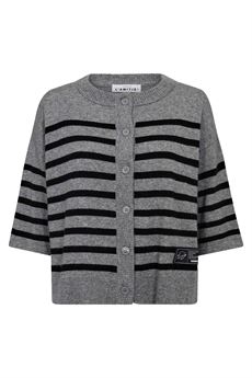 HAUTE L`AMITIÉ CARDIGAN, CASH STRIPE SS CARDIGAN, LIGHT GREY MELANGE/BLACK STRIP