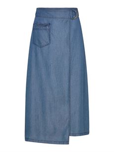 ROSEMUNDE NEDERDEL, RWDALLAS MW MIDI SKIRT, MEDIUM BLUE DENIM