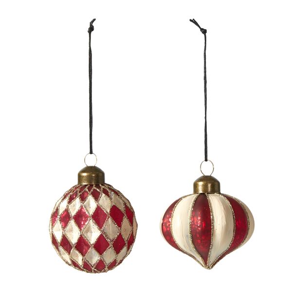 SPEEDTSBERG JULEKUGLER, RØD/OFFWHITE, 2 STK.