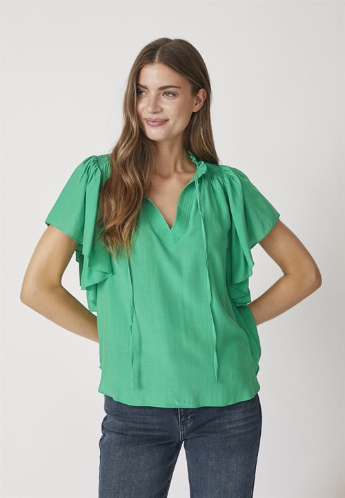 CO`COUTURE BLUSE, TORACC FRILL V-TOP, GREEN