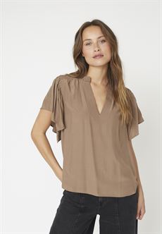 CO`COUTURE BLUSE, TORACC FRILL V-TOP, WALNUT