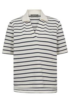 MOS MOSH T.SHIRT, MMMILENA SS STRIPE POLO TEE, MARITIME BLUE