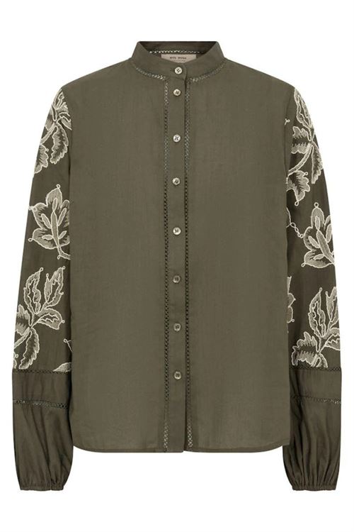 MOS MOSH SKJORTE, MMLOUIS LINE SHIRT, OLIVE SHIRT