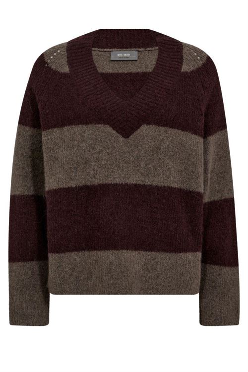 MOS MOSH STRIK, MMTACI STRIPE LS V-NECK KNIT, FUDGE