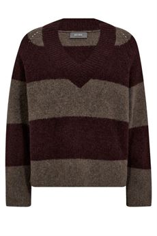 MOS MOSH STRIK, MMTACI STRIPE LS V-NECK KNIT, FUDGE