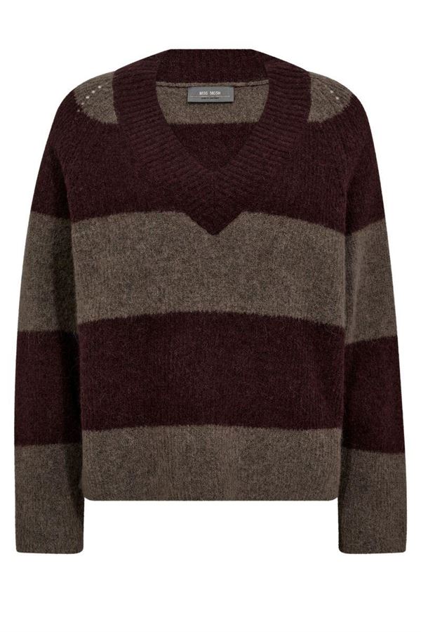 MOS MOSH STRIK, MMTACI STRIPE LS V-NECK KNIT, FUDGE
