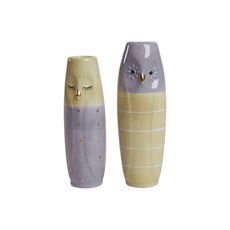 SPEEDTSBERG KERAMIKVASE, UGLE,  6 X 17 CM, GUL/LILLA