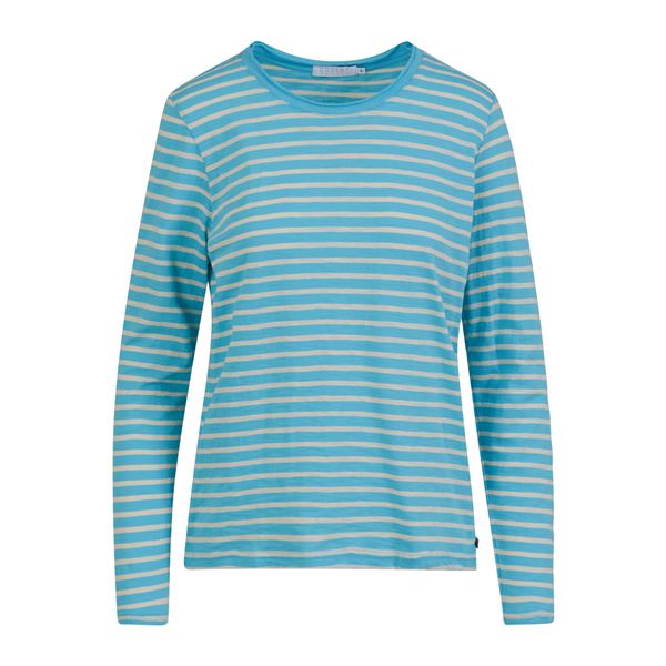 COSTER COPENHAGEN T-SHIRT, STRIPED T-SHIRT W LONG SLEEVES, AQUA BLUE/CREME STRIPE