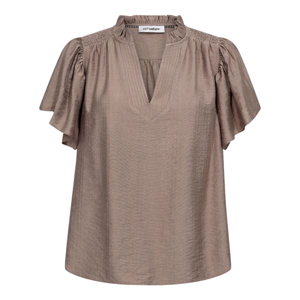 CO`COUTURE TOP, HERACC SS FRILL TOP, WALNUT