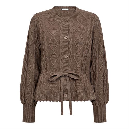 CO`COUTURE CARDIGAN, ROWCC CABLE TIE CARDIGAN, WALNUT