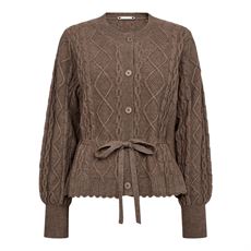 CO`COUTURE CARDIGAN, ROWCC CABLE TIE CARDIGAN, WALNUT