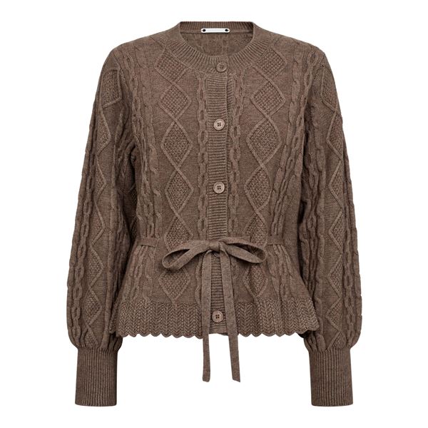 CO`COUTURE CARDIGAN, ROWCC CABLE TIE CARDIGAN, WALNUT