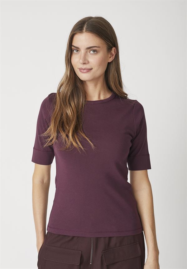 CO`COUTURE T-SHIRT, GRANNYCC EMBROIDERY SS TEE, WINERED