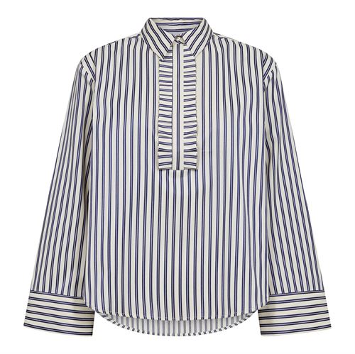 CO`COUTURE BLUSE, SAMSONCC TRIP FRILL SHIRT, NAVY