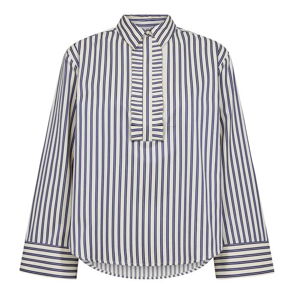 CO`COUTURE BLUSE, SAMSONCC TRIP FRILL SHIRT, NAVY
