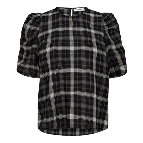 CO`COUTURE BLUSE, SALLYCC CHECK SS BLOUSE, BLACK