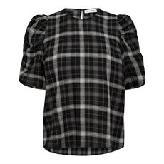 CO`COUTURE BLUSE, SALLYCC CHECK SS BLOUSE, BLACK