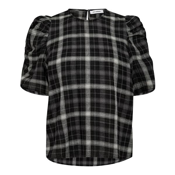 CO`COUTURE BLUSE, SALLYCC CHECK SS BLOUSE, BLACK