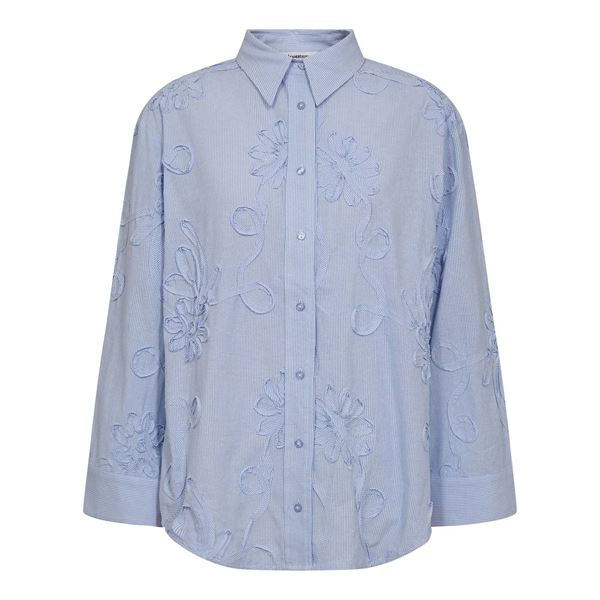 CO`COUTURE SKJORTE, XAVIERCC STRIPE FLOWER SHIRT, PALE BLUE