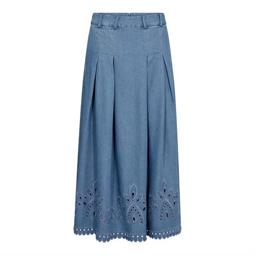 CO`COUTURE NEDERDEL, TILYCC PLEAT EMB SKIRT, DENIM BLUE
