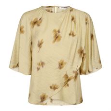 CO`COUTURE BLUSE, MYLACC FLOWER DRAPE SS BLOUSE, PALE YELLOW