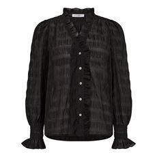 CO` COUTURE SKJORTE, STRUCTURECC LINE FRILL SHIRT, BLACK