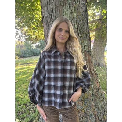 CONTINUE BLUSE, LEA CHECK, DARK BROWN CHECK