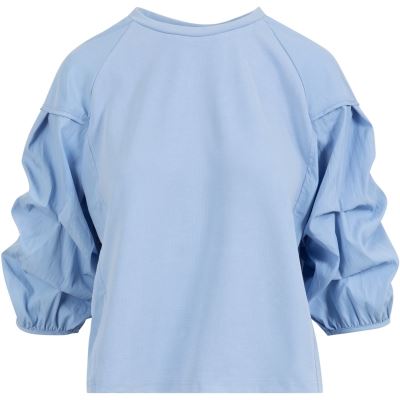 COSTER COPENHAGEN BLUSE, BLUSE MED PUFÆRMER, LIGHT BLUE