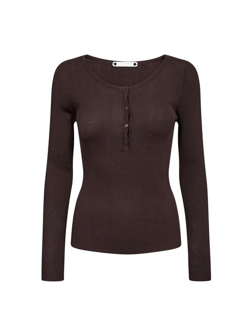 CO`COUTURE BLUSE, CLAIRECC GRANDAD LS BLOUSE, DARK BROWN