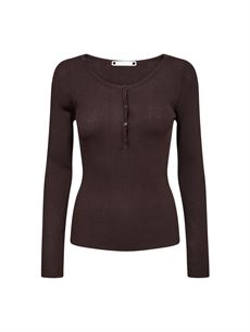 CO`COUTURE BLUSE, CLAIRECC GRANDAD LS BLOUSE, DARK BROWN