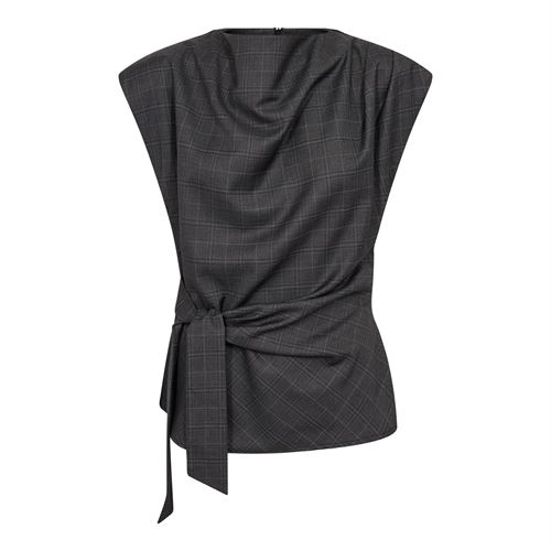 CO`COUTURE TOP, ELORACC CHECK PLEAT TOP, DARK GREY