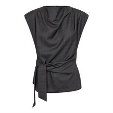 CO`COUTURE TOP, ELORACC CHECK PLEAT TOP, DARK GREY