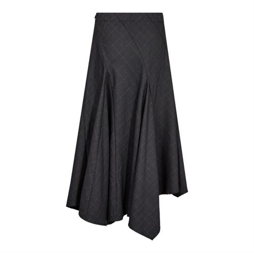 CO`COUTURE NEDERDEL, ELORACC CHECK ASYM SKIRT, DARK GREY