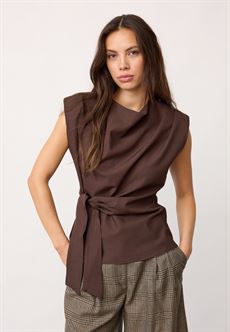CO`COUTURE TOP, LUNACC PLEAT TOP, DARK BROWN